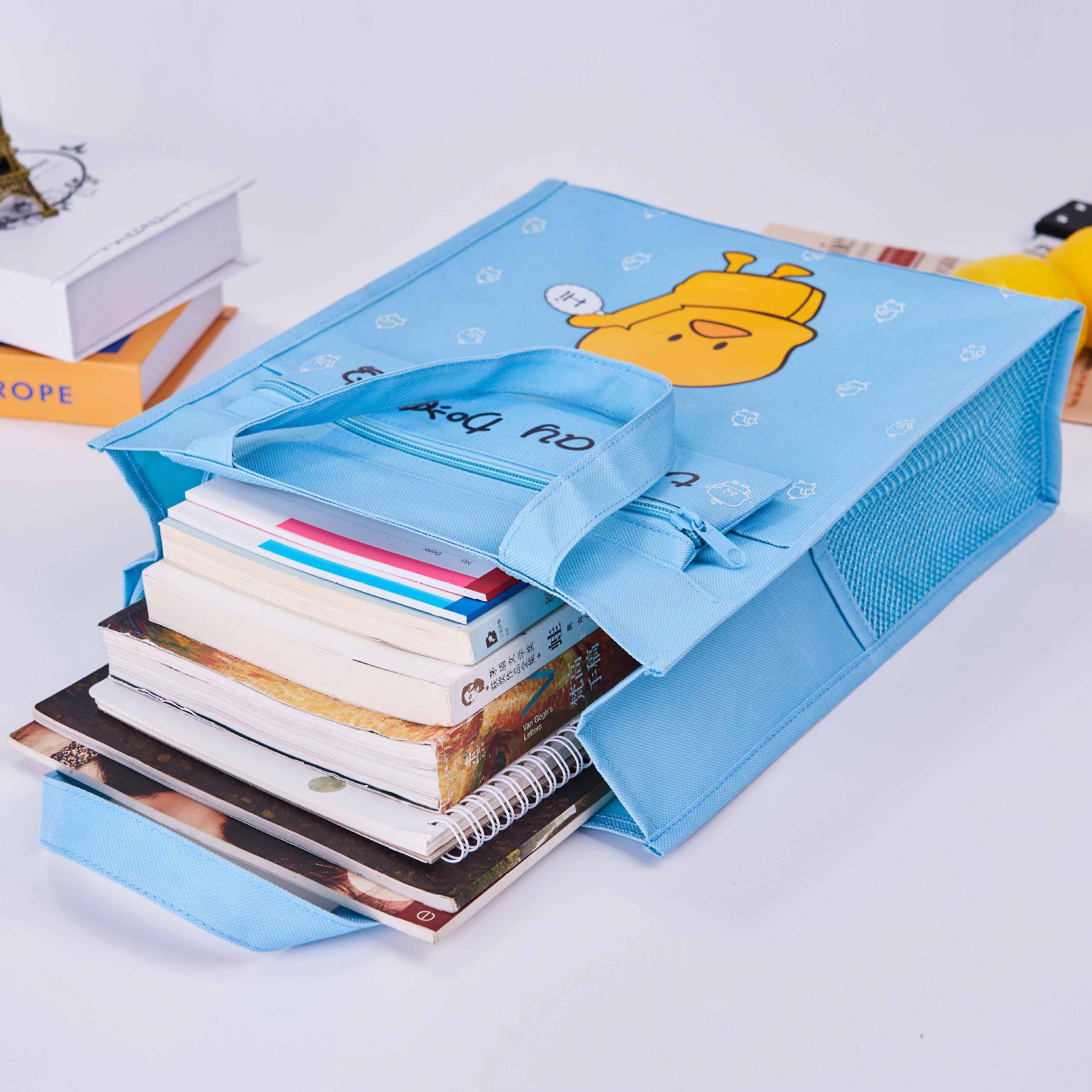 Children's art class canvas tutorial bag hand carrying large capacity waterproof handbag male and female primary school students cartoon carrying book bag