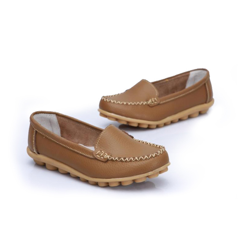 Spring and Autumn Casual Shoes Women's Flat Bean Shoes Leather Shoes Flat Heel Mom Shoes Pregnant Women's Shoes Nurses Shoes White