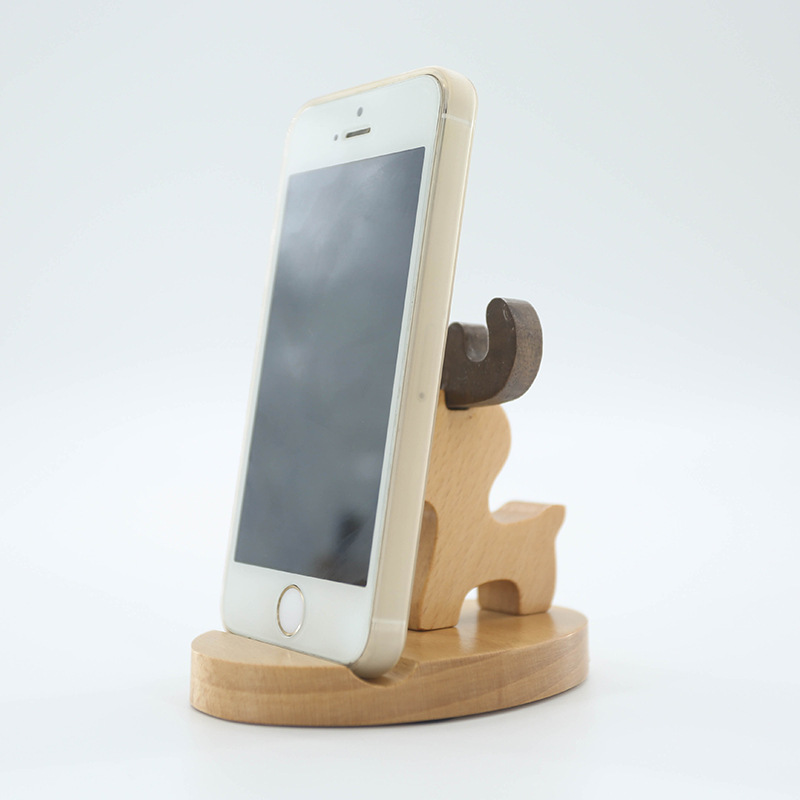 Wooden mobile phone stand bedside desktop Beech mobile phone holder creative cartoon deer solid wood bracket lettering logo