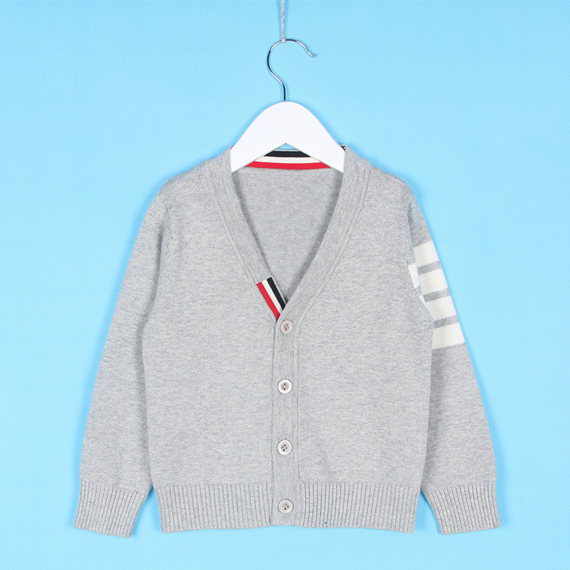 Isn Children's Clothing 2022 Autumn and Winter Korean Style Stripesd Stripesd Long-Sleeved V Neck Cardigan Knitted Sweater Cotton Sweater