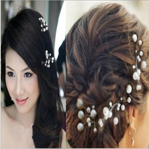 Korean-style Pearl bridal headdress white headdress wedding short ornaments handmade hairpin wedding dress accessories red head fork