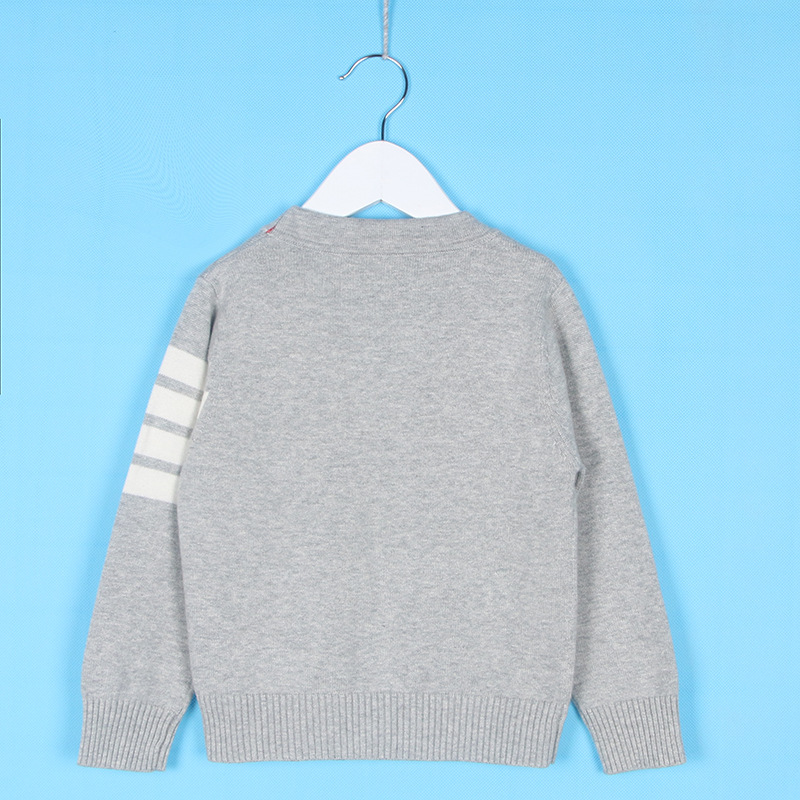 Isn Children's Clothing 2022 Autumn and Winter Korean Style Stripesd Stripesd Long-Sleeved V Neck Cardigan Knitted Sweater Cotton Sweater