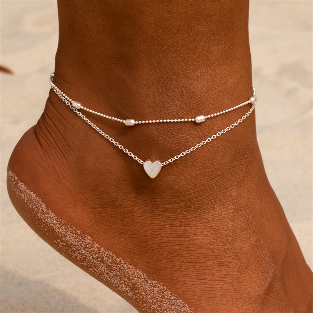 Japanese and Korean simple women's bohemian anklet love ankle anklet chain fashion double layer beach anklet