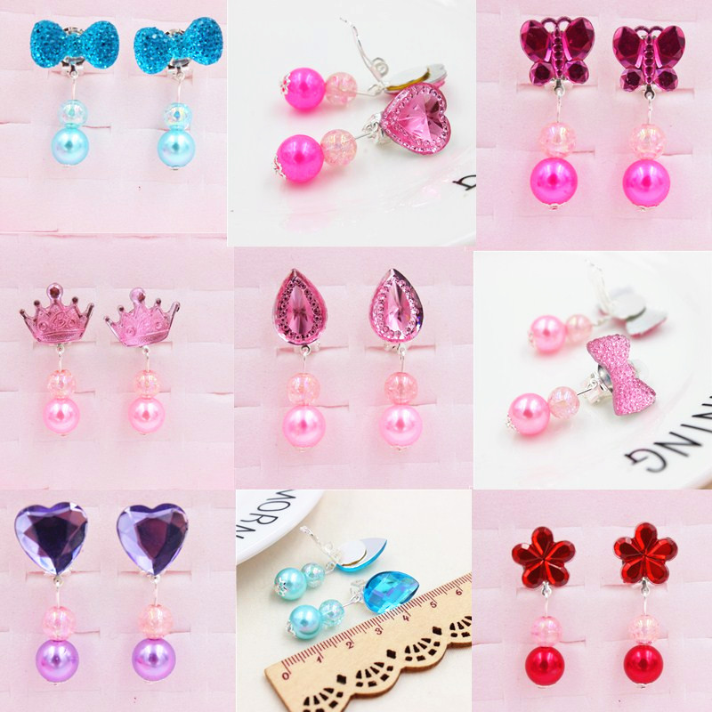 Cartoon Kidsren's Ear Clips Without Pierced Ears Colored Diamond Hanging Beads Tassel Earrings Girls Decorative Earrings One Pair Price Kidsren's Style