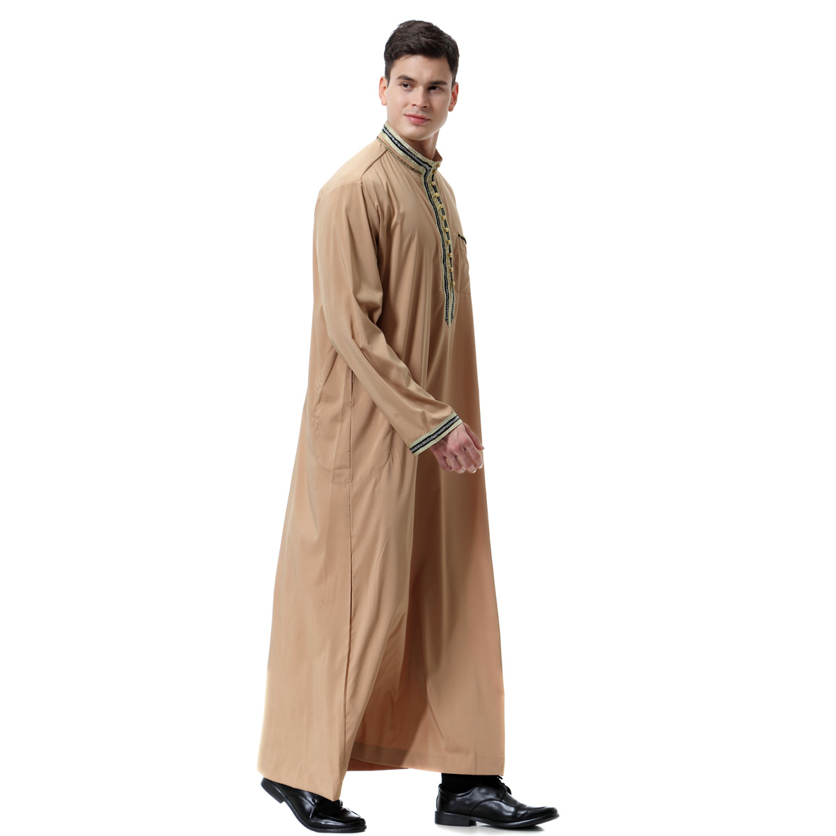 Factory Spot Dong Men's Appliqué Stand Collar Robe, Th810