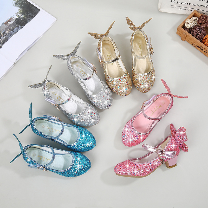 Girls High-Heeled Princess Leather Shoes 2025 Spring and Autum New Kidsren's Flats Kidsren's Performance Shoes Girls Crystal Shoes