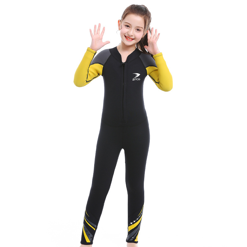 New 2.5mm Children's Diving Suit Swimsuit Girls' One-piece Long-sleeved Thickened Warm Sunscreen Surf Floating Diving Suit