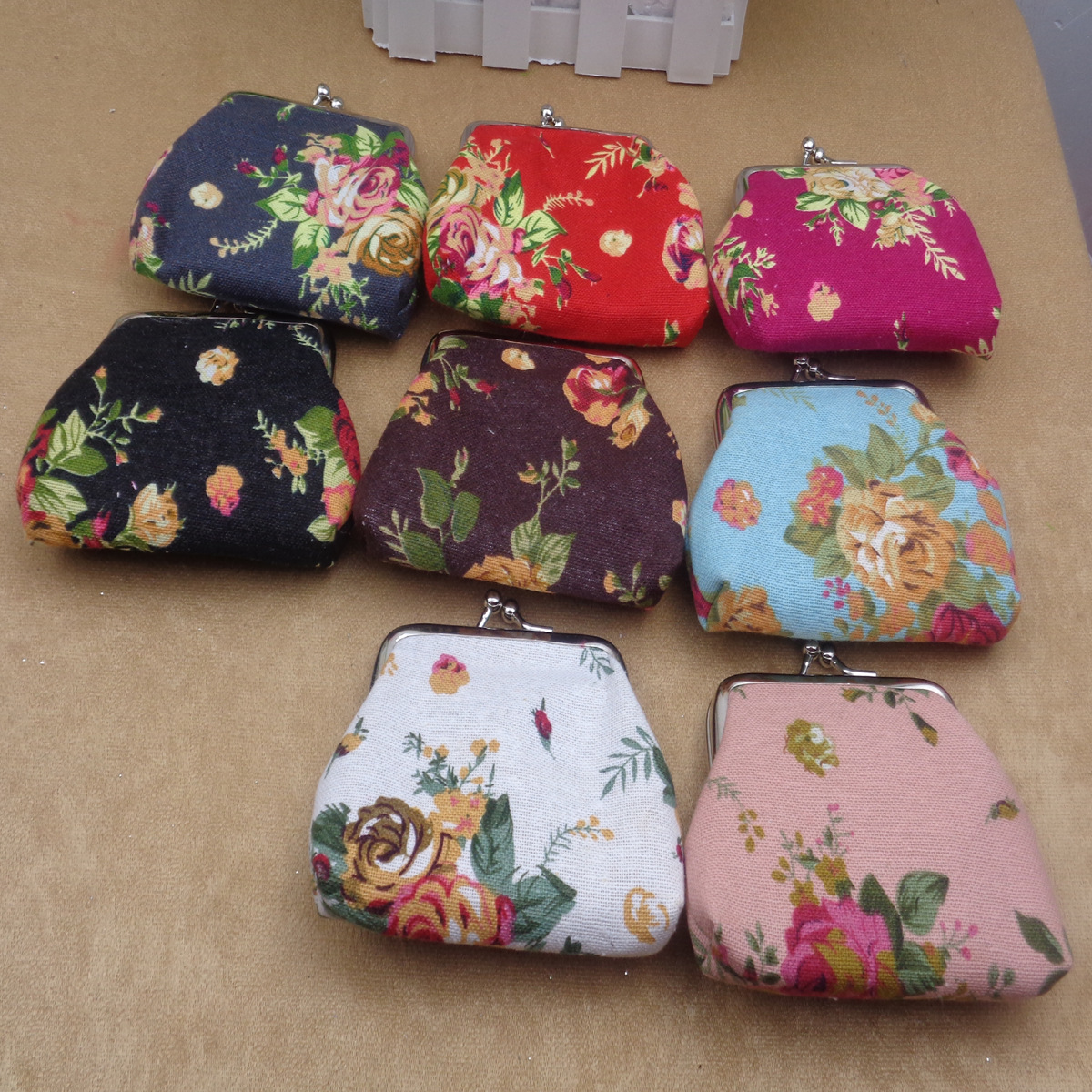 Wholesale Peony Canvas Coin Purse Flower Buckle Coin Bag Rose Coin Purse 8