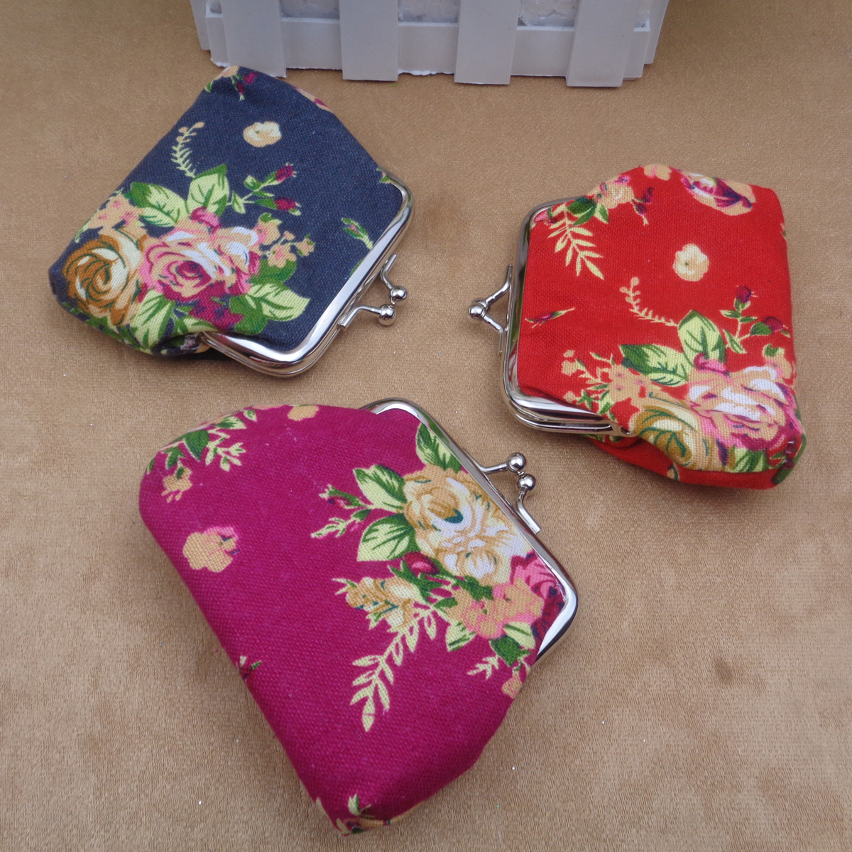 Wholesale Peony Canvas Coin Purse Flower Buckle Coin Bag Rose Coin Purse 8