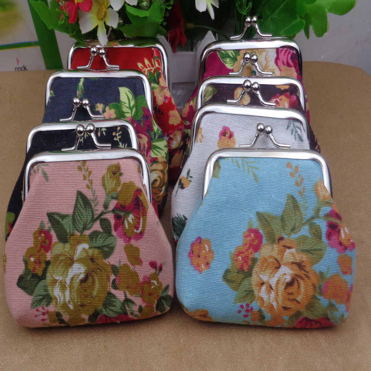 Wholesale Peony Canvas Coin Purse Flower Buckle Coin Bag Rose Coin Purse 8