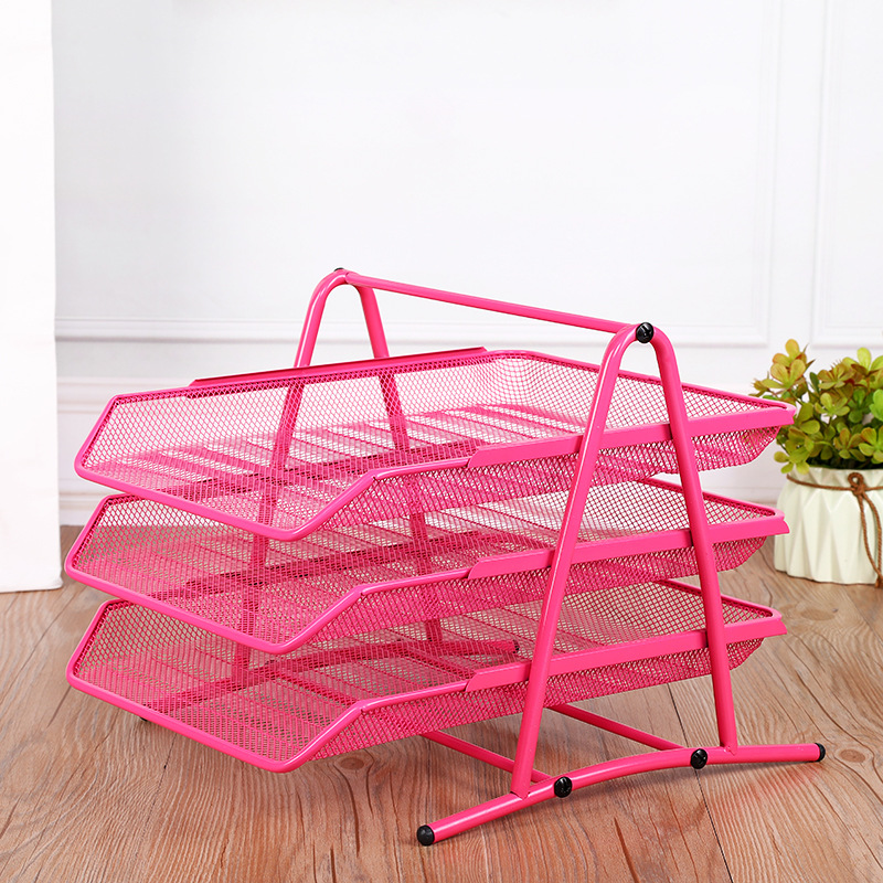 Hot selling metal iron net three-layer file tray file basket simple office supplies storage file rack wholesale