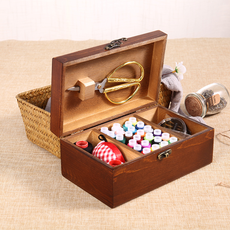 Sewing Box Wooden Storage Box Wooden Storage Wooden Box Household Sewing Portable Desktop Jewelry Storage Wooden Box