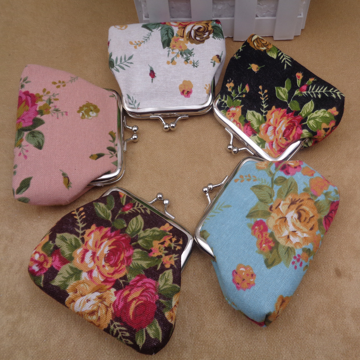 Wholesale Peony Canvas Coin Purse Flower Buckle Coin Bag Rose Coin Purse 8