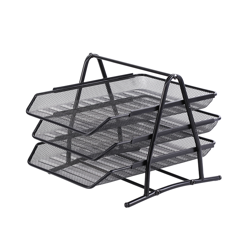 Hot selling metal iron net three-layer file tray file basket simple office supplies storage file rack wholesale