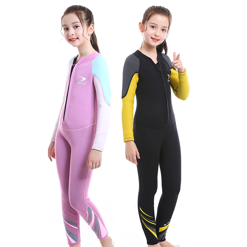 New 2.5mm Children's Diving Suit Swimsuit Girls' One-piece Long-sleeved Thickened Warm Sunscreen Surf Floating Diving Suit