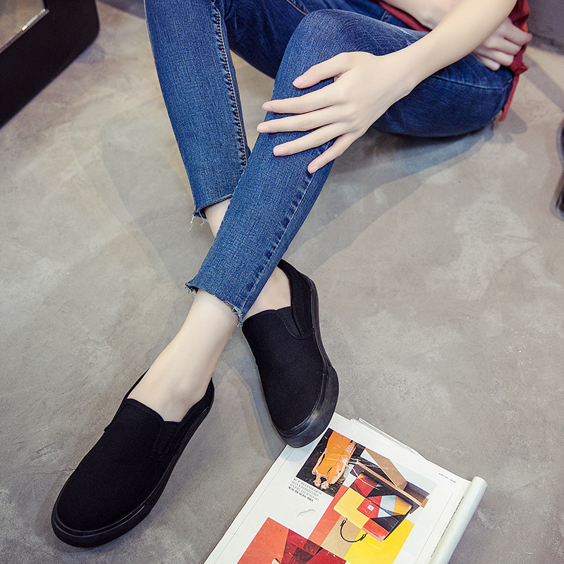 All-match Basic White Canvas Shoes Women's Summer 2020 New Arrival Lazy Cloth Shoes Korean Style All-match Slip-on White Shoes