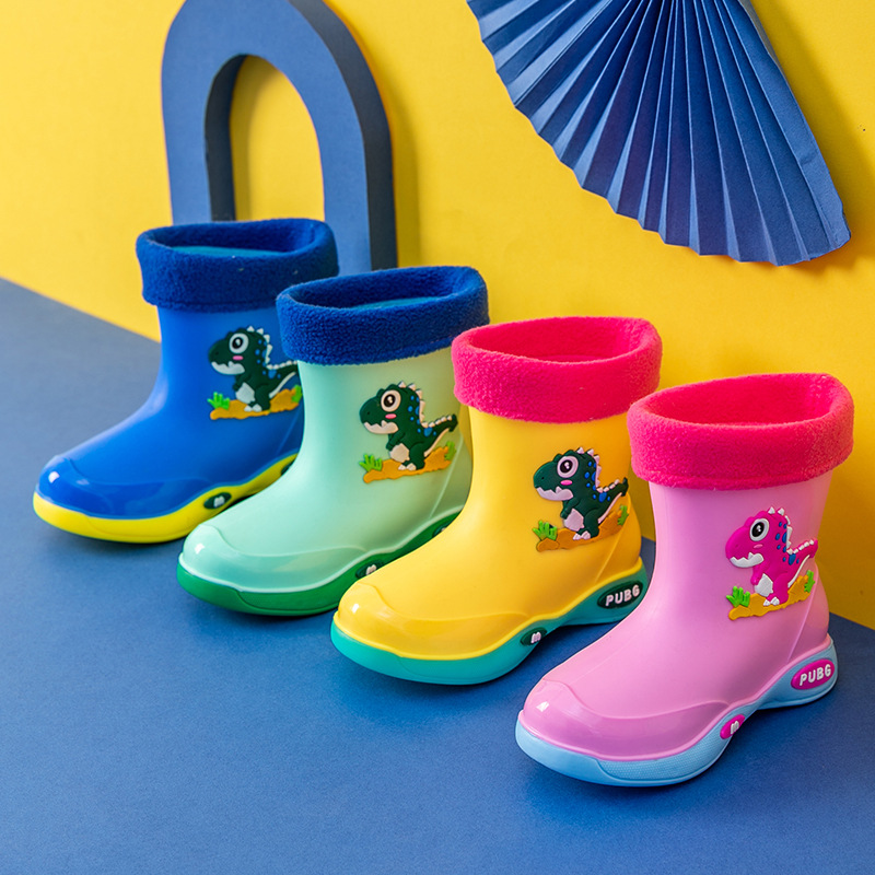 Children's Rain Boots for Girls, Fleece-Lined Waterproof Non-Slip Rain Shoes for Toddlers and Young Boys, Thickened and Warm