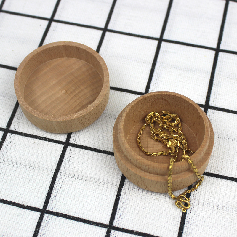 Round wooden box Beech round ring box solid wood gift storage box earrings necklace packaging jewelry box manufacturers wholesale