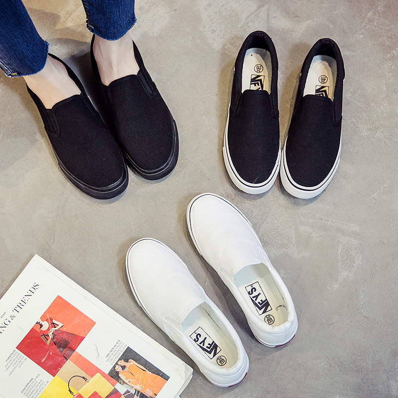 All-match Basic White Canvas Shoes Women's Summer 2020 New Arrival Lazy Cloth Shoes Korean Style All-match Slip-on White Shoes