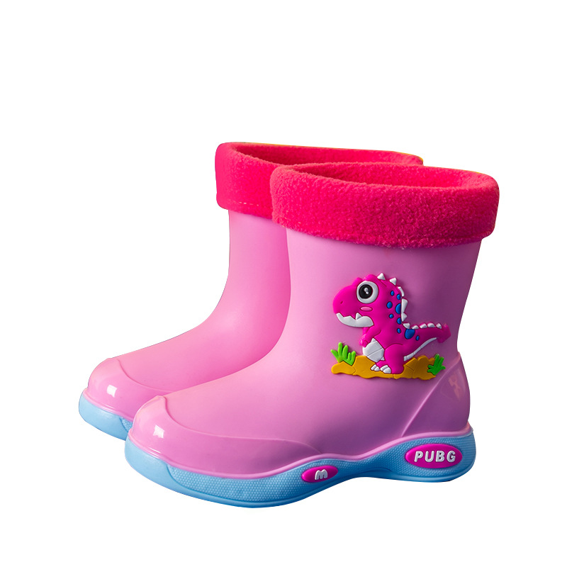 Children's Rain Boots for Girls, Fleece-Lined Waterproof Non-Slip Rain Shoes for Toddlers and Young Boys, Thickened and Warm