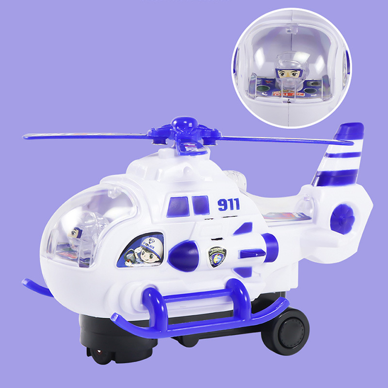 Children's Light-Up Music Airplane Electric Universal Helicopter Boy Police Toy Car Beach Children's Toy with Sound and Light