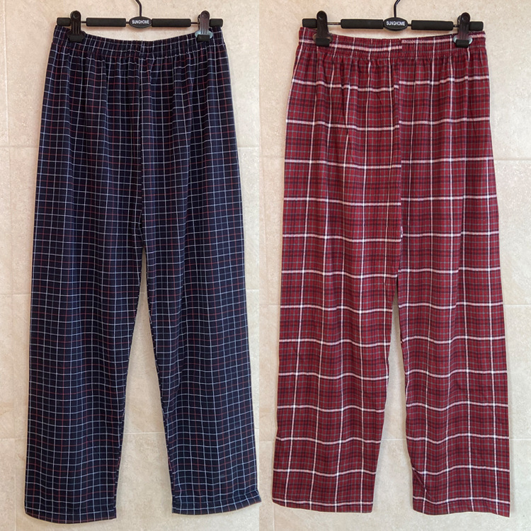 Cotton Pajama Pants Middle-aged Men's Pants Cotton Home Pants Loose Plaid Dad's Large Size Striped Stretch Waist Air Conditioning Pants