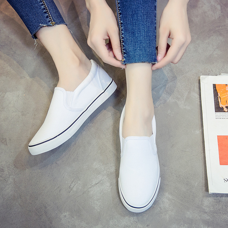 All-match Basic White Canvas Shoes Women's Summer 2020 New Arrival Lazy Cloth Shoes Korean Style All-match Slip-on White Shoes