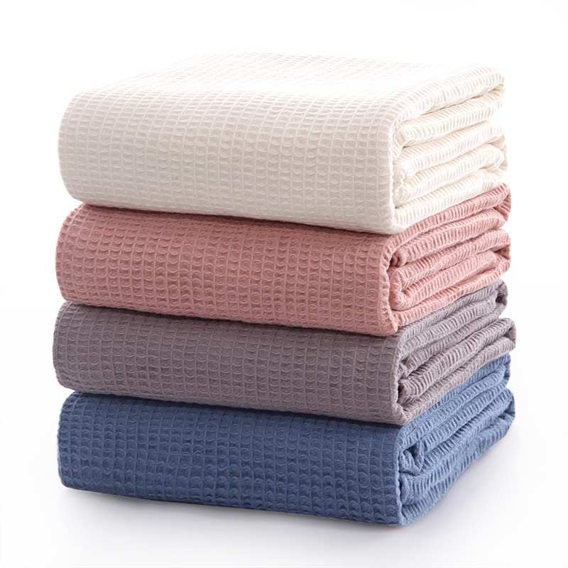 Manufacturer Pure Cotton Honeycomb Waffle Blanket Simple Solid Color Breathable Lunch Break Multifunctional Blanket Air Conditioning Blanket Wholesale