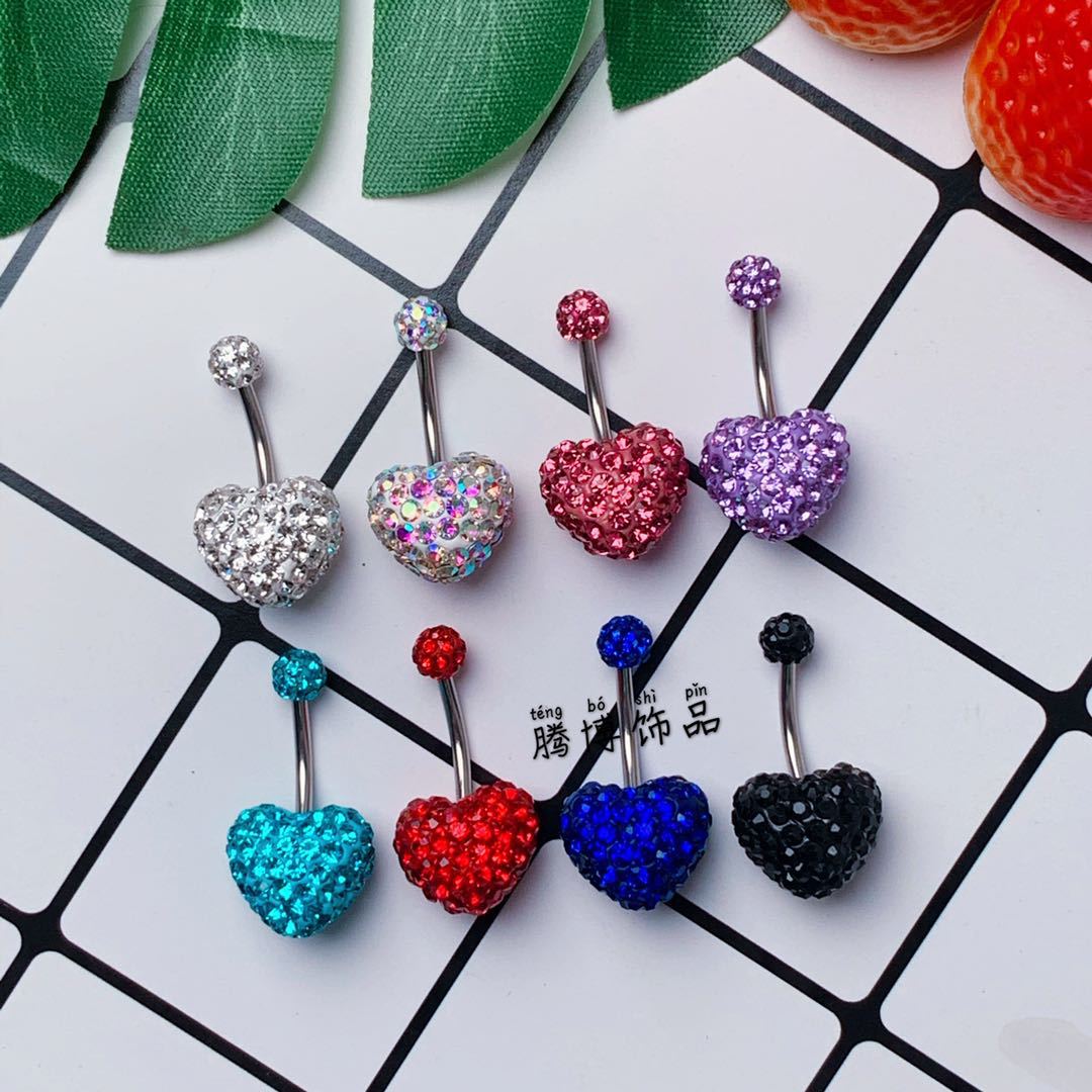 Amazon EBAY hot love full diamond belly button belly button ring Shambhala full diamond heart puncture jewelry manufacturers