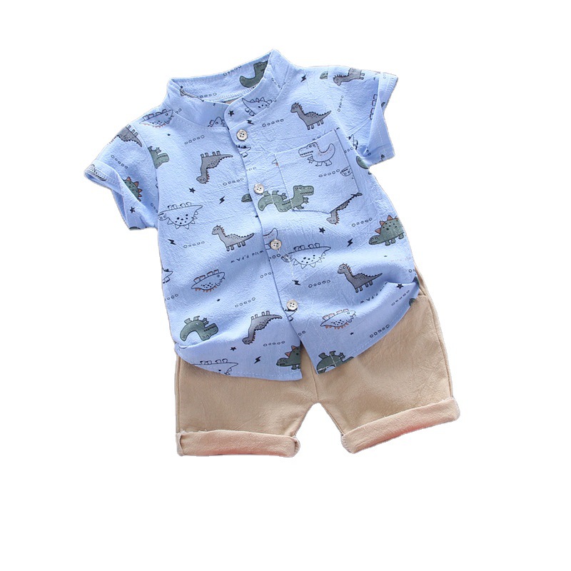 Children's short sleeve suit boy cartoon dinosaur pattern shirt suit factory wholesale support cross-border 1 piece generation hair