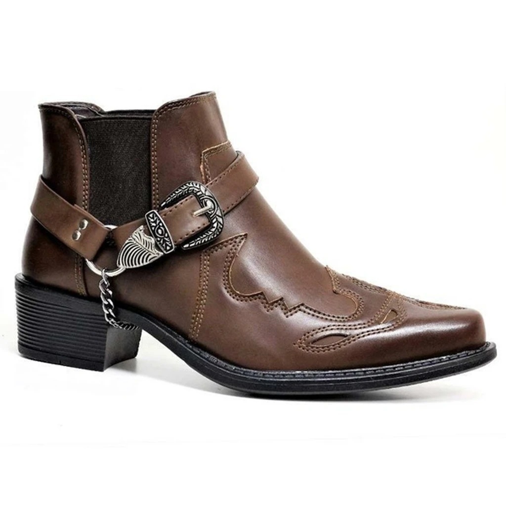 Factory Direct Sales Export New Short Boots Fashionable Stylish Belt Buckle Thick Heel Pointed Toe 38-48 Boots Men's Boots