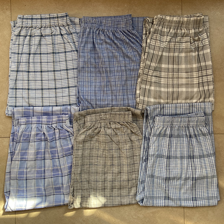 Cotton Pajama Pants Middle-aged Men's Pants Cotton Home Pants Loose Plaid Dad's Large Size Striped Stretch Waist Air Conditioning Pants