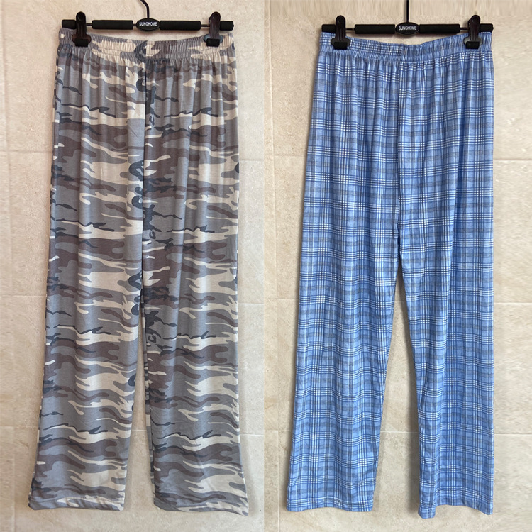 Cotton Pajama Pants Middle-aged Men's Pants Cotton Home Pants Loose Plaid Dad's Large Size Striped Stretch Waist Air Conditioning Pants