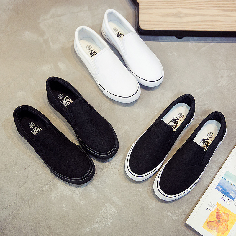 All-match Basic White Canvas Shoes Women's Summer 2020 New Arrival Lazy Cloth Shoes Korean Style All-match Slip-on White Shoes