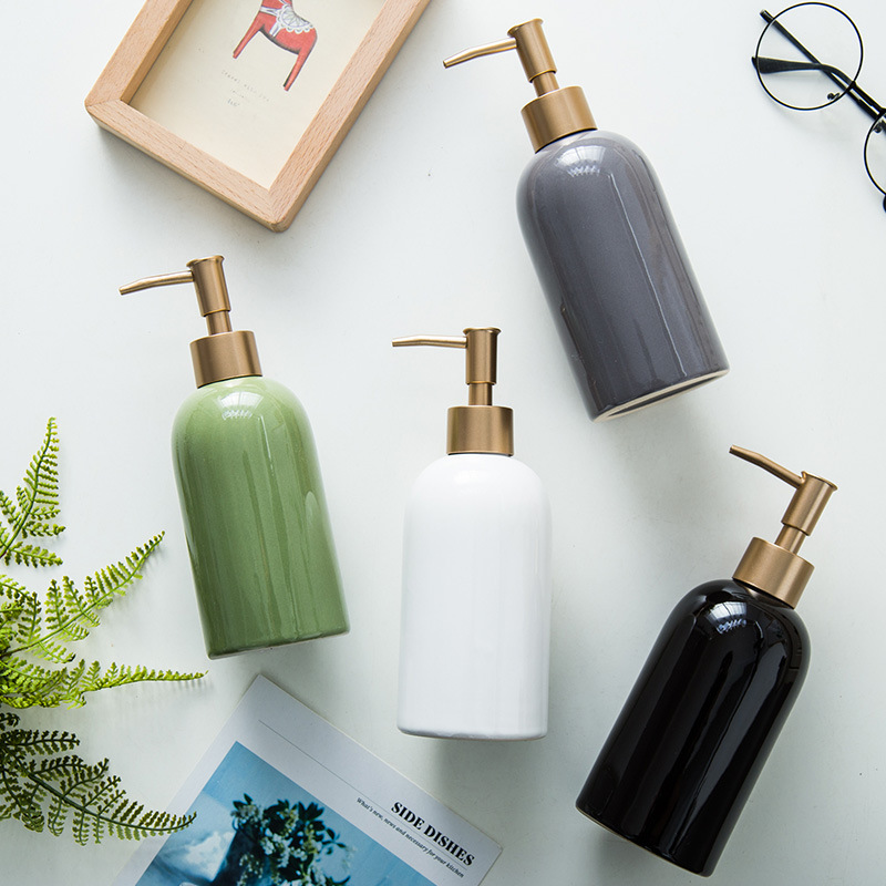 Simple ceramic hand sanitizer bottle solid color bathroom creative sub-bottle hotel shampoo shower gel press bottle special offer