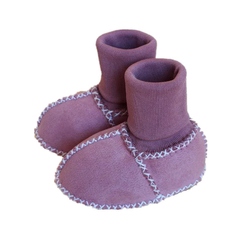 Factory direct autumn and winter fur integrated baby toddler shoes fleece-lined thick terry baby soft bottom cotton shoes and socks