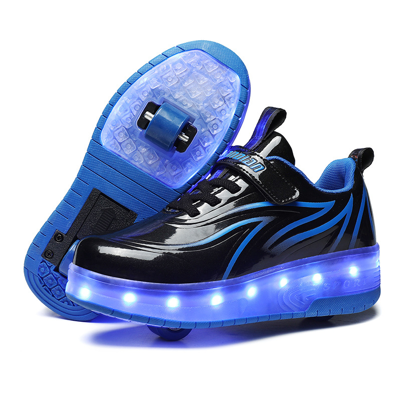 Manufacturers flash glow heywalk shoes for boys and girls students roller skates double-wheel flying shoelace wheels LED lights