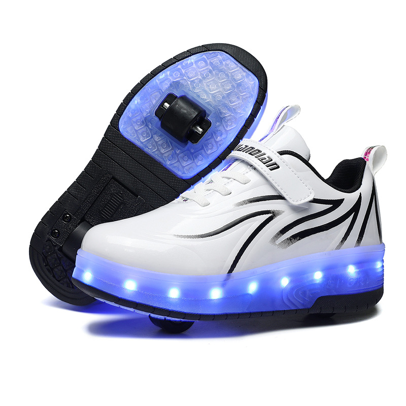 Manufacturers flash glow heywalk shoes for boys and girls students roller skates double-wheel flying shoelace wheels LED lights