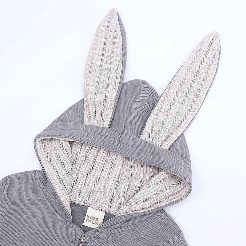 Kids Tales Children's Clothing Baby One-Piece Clothes Children's Rabbit Long Ears Climbing Clothes Newborn Hooded Zipper Clothes