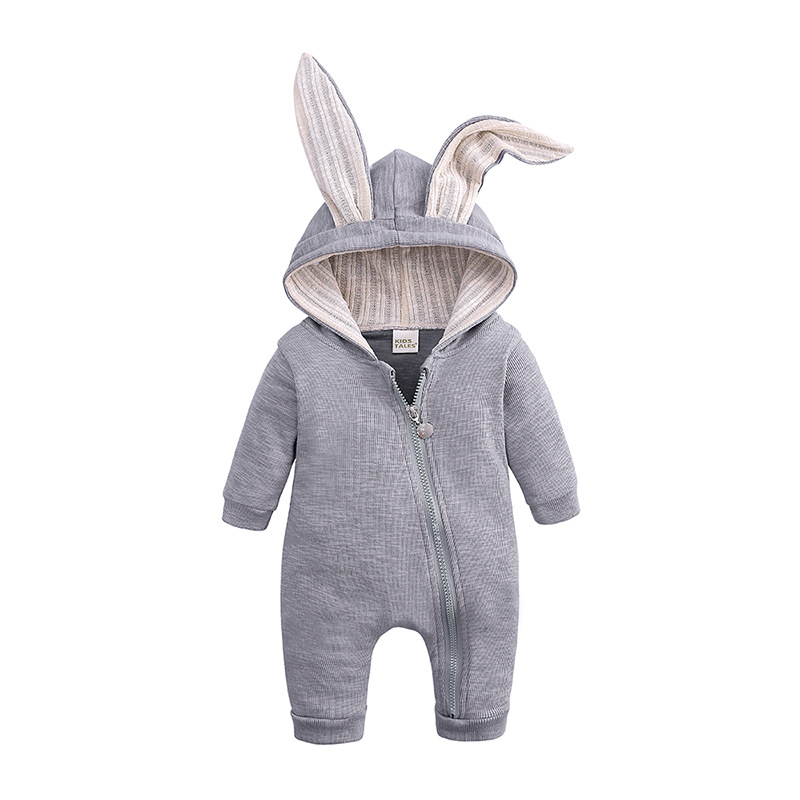 Kids Tales Children's Clothing Baby One-Piece Clothes Children's Rabbit Long Ears Climbing Clothes Newborn Hooded Zipper Clothes