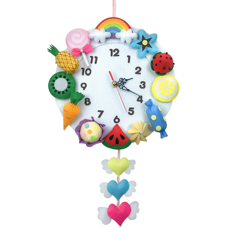 diy cartoon animal wall clock Fun Forest wall clock to pass the time gift handmade hanging ornaments non-woven material bag