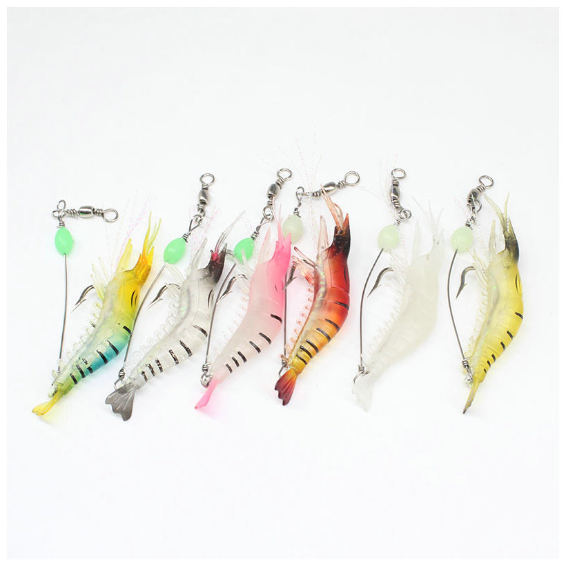 Luya bait fake shrimp with hook shrimp 9cm/6g fish bait bionic bait simulation Soft Bait soft shrimp luminous cocked black fish