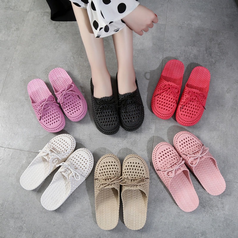 Summer Outfit Student Fashion Korean Style Shoelace Slippers Hole Shoes Cool Breathable Women Outfit Casual Slippers Women