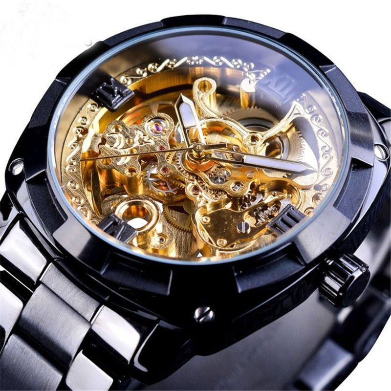 New European and American men's fashion retro carved hollow luminous waterproof automatic mechanical watch