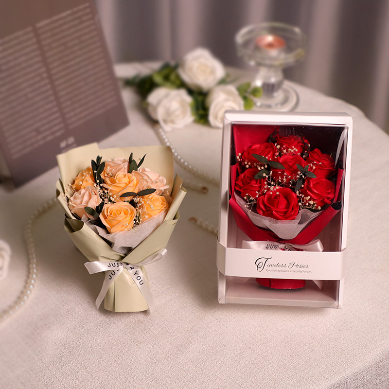 Soap Flower Valentine's Day Teacher's Day Gift Simulated Rose Small Bouquet Finished Product for Girlfriend's Birthday Creative Gift