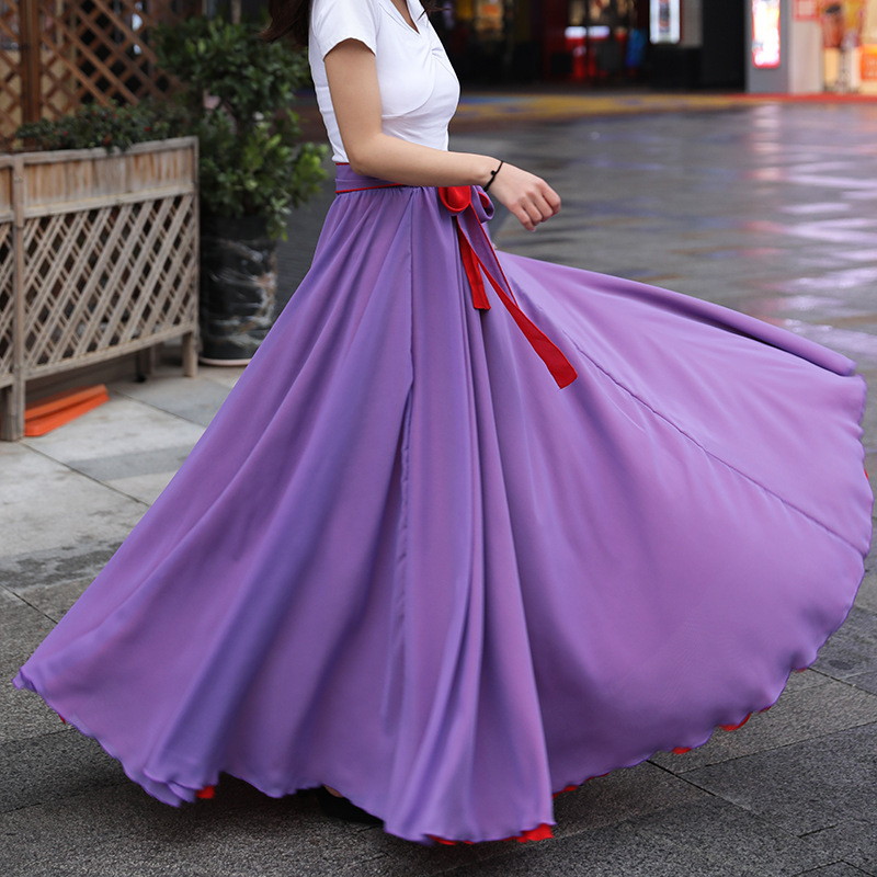 Reversible Large Swing Skirt 2023 New Elegant Chiffon Skirt High Waist A-Line Long Skirt Autumn and Winter Mid-Length Women's Skirt