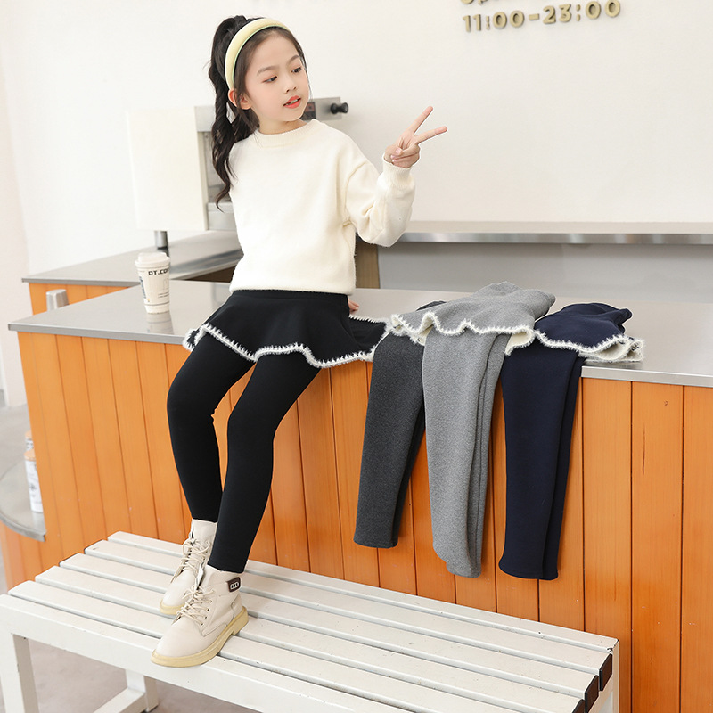 Girls' Skirt Pants Fake Two-Piece Autumn and Winter fleece-lined Thickened Children's One-Piece Velvet Leggings Baby's Winter Trousers for Outer Wear