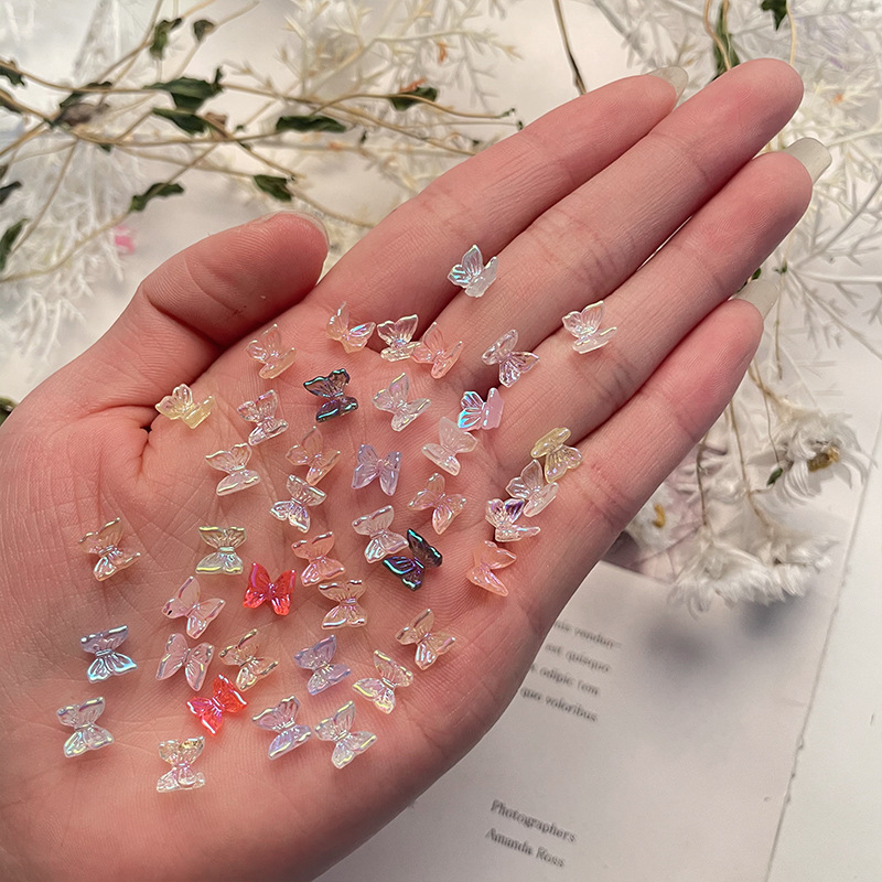 Internet Celebrity Nail Art Butterfly Jewelry Three-dimensional Aurora Magic Color Bear Ribbon Bow Resin Nail Decoration Mixed Diamond