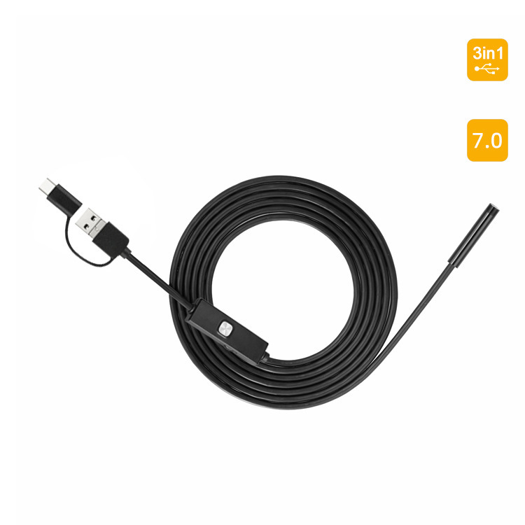 Factory Direct sales three-in-one mobile phone endoscope usb 7mm HD camera auto repair industrial pipe endoscope