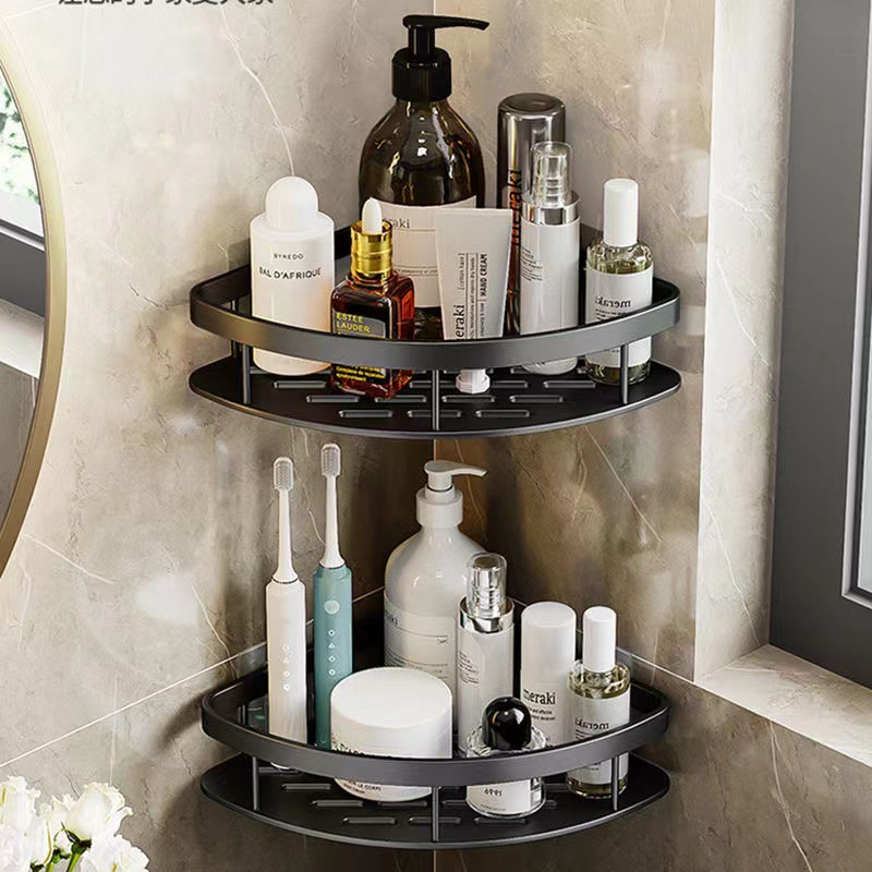 Space Aluminum Square Bathroom Shelf, No-Drill Wall-Mounted Storage Rack for Bathroom, Toilet, and Kitchen